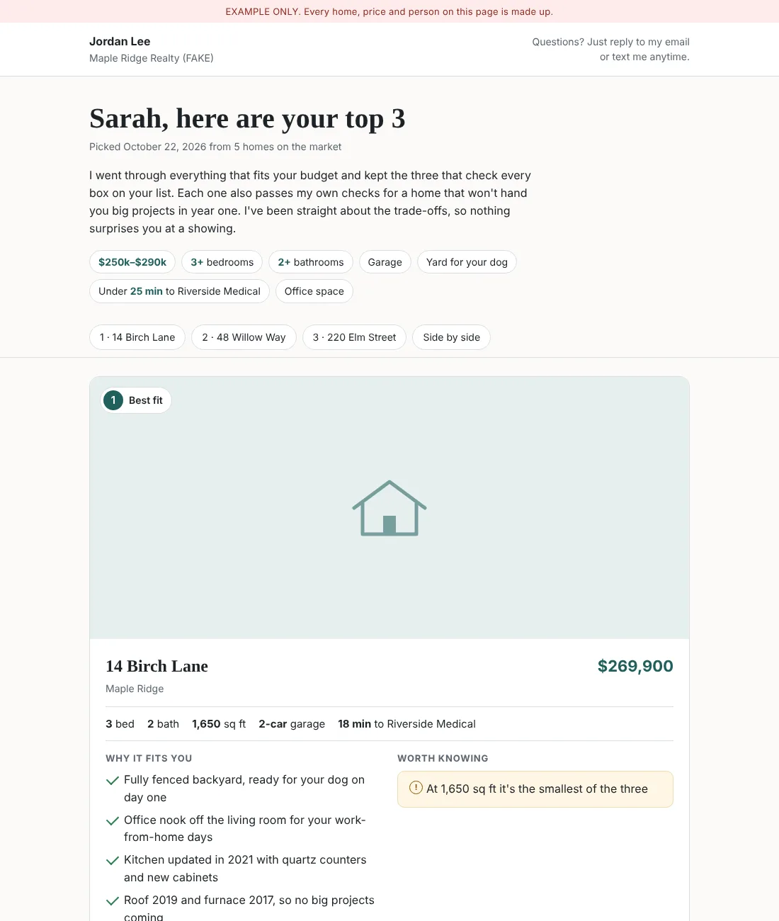Example buyer page